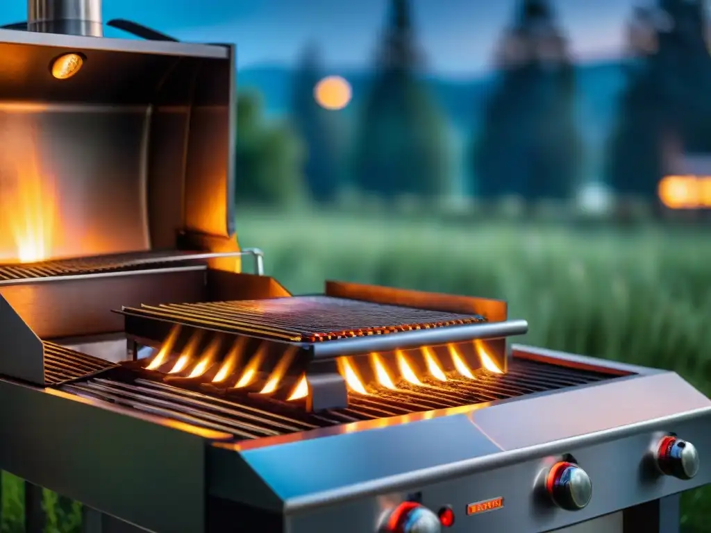 Accesorios iluminación parrilladas nocturnas: parrilla moderna iluminada en la noche estrellada