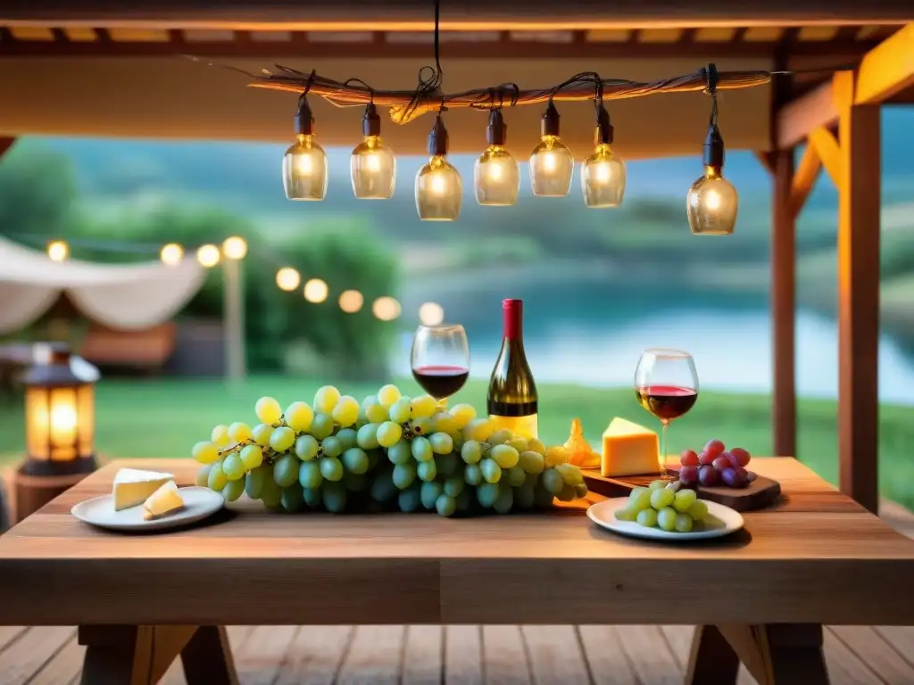 Un ambiente acogedor y elegante con vinos, queso y uvas para un asado uruguayo