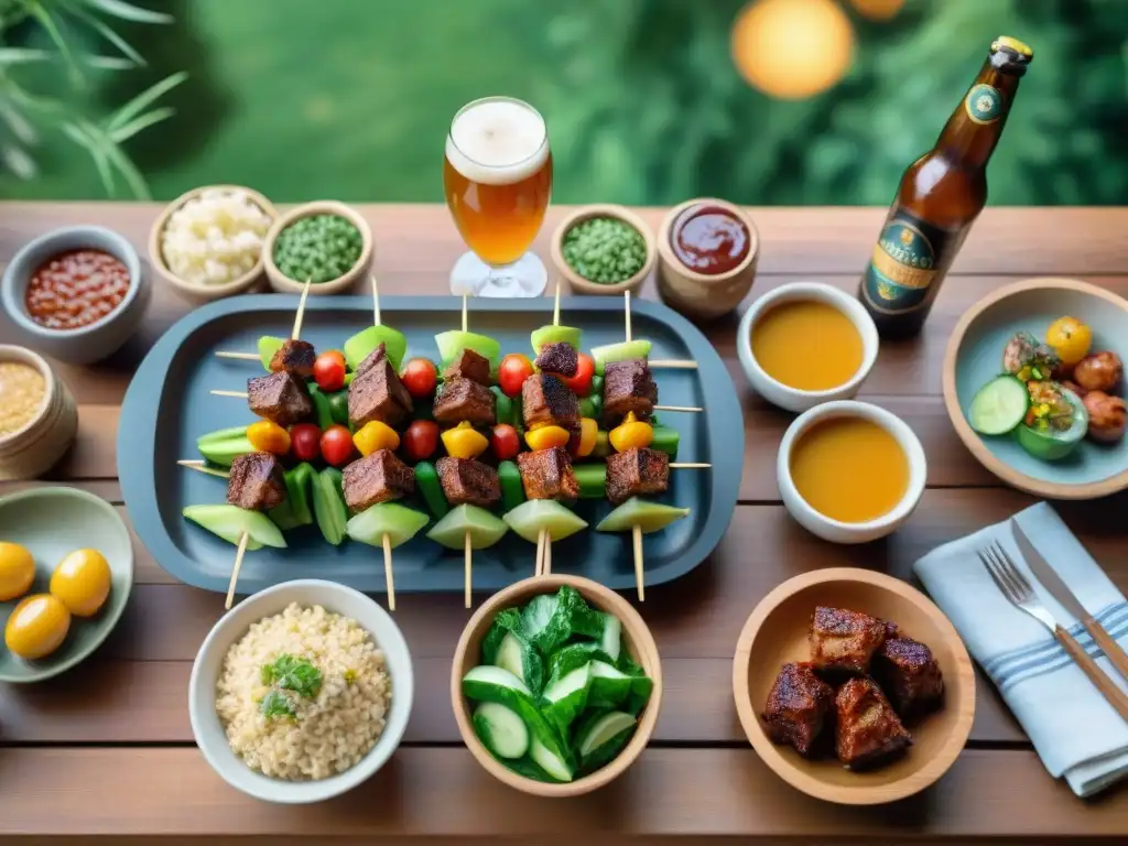 Un ambiente cálido de amigos disfrutando cervezas artesanales para asados en una barbacoa al aire libre