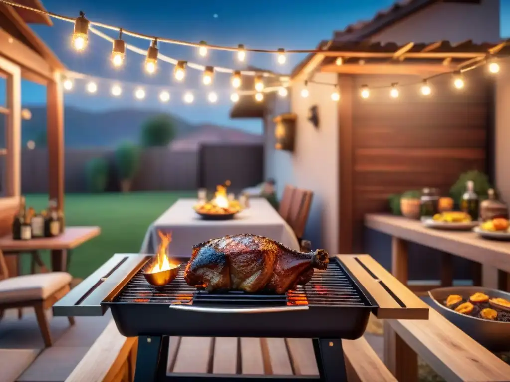 Un ambiente mágico: asado nocturno perfecto bajo estrellas en un patio acogedor iluminado