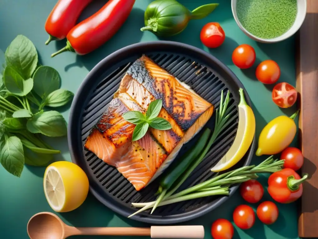 Un ambiente sereno de asado saludable en exteriores, transmitiendo equilibrio y bienestar mental