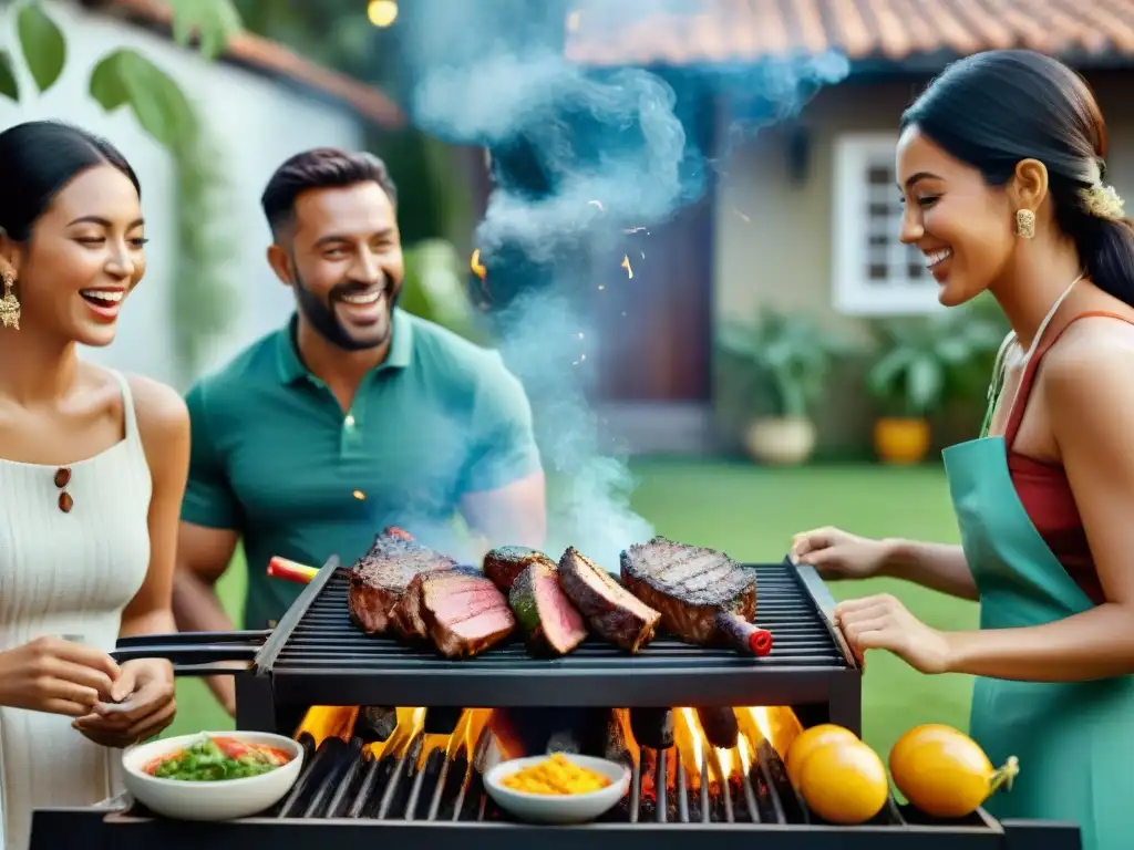 Amigos disfrutando de un asado en el jardín, fomentando unión y amistad