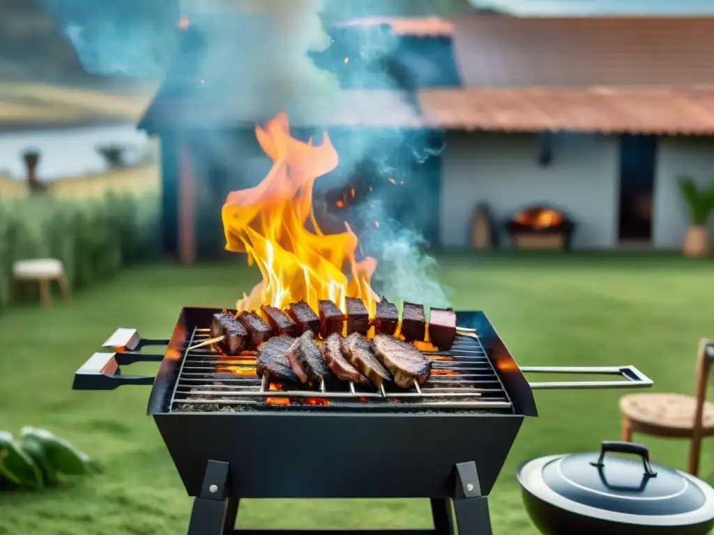 Amigos disfrutan de un asado uruguayo al aire libre con energía solar, innovación sostenible