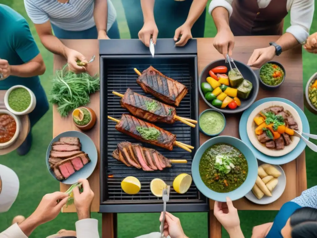 Amigos disfrutan de un asado uruguayo en un ambiente festivo y acogedor