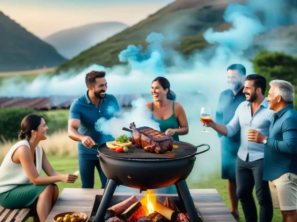 Amigos disfrutan de un asado uruguayo en el campo