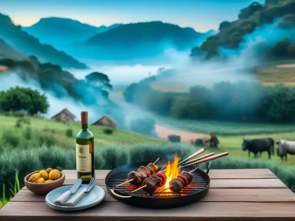 Amigos disfrutan de un asado uruguayo en la naturaleza, reflejando el impacto ambiental positivo