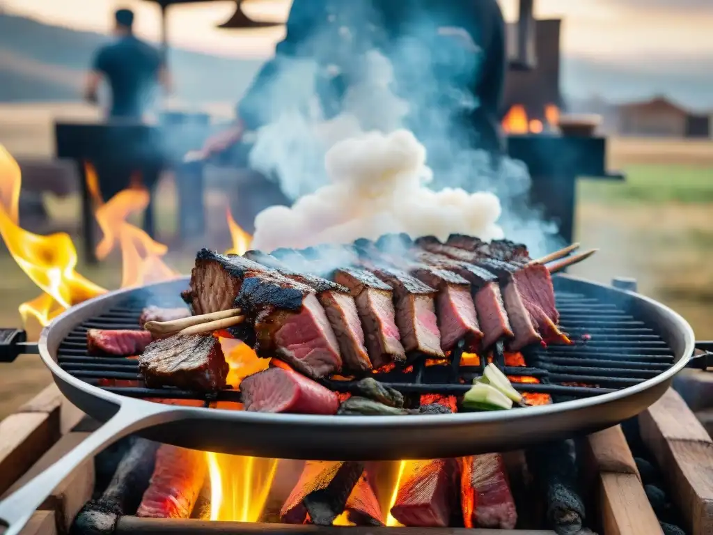 Amigos disfrutan de un asado uruguayo tradicional al aire libre