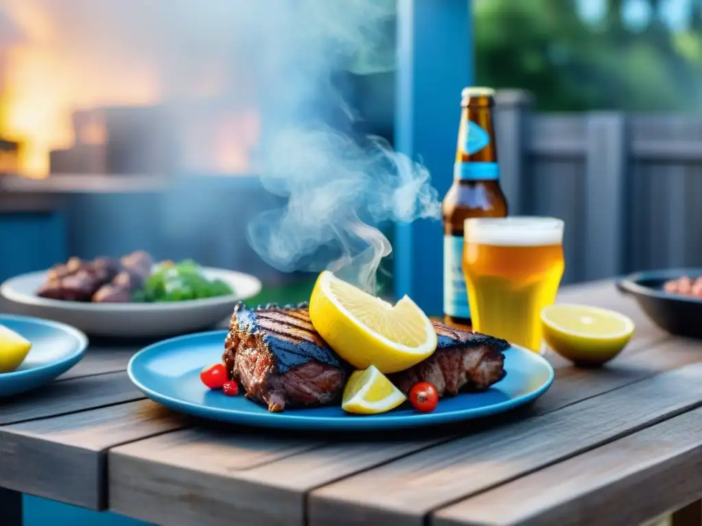 Amigos disfrutan de cervezas ligeras para asados en un ambiente cálido y acogedor de barbacoa al aire libre