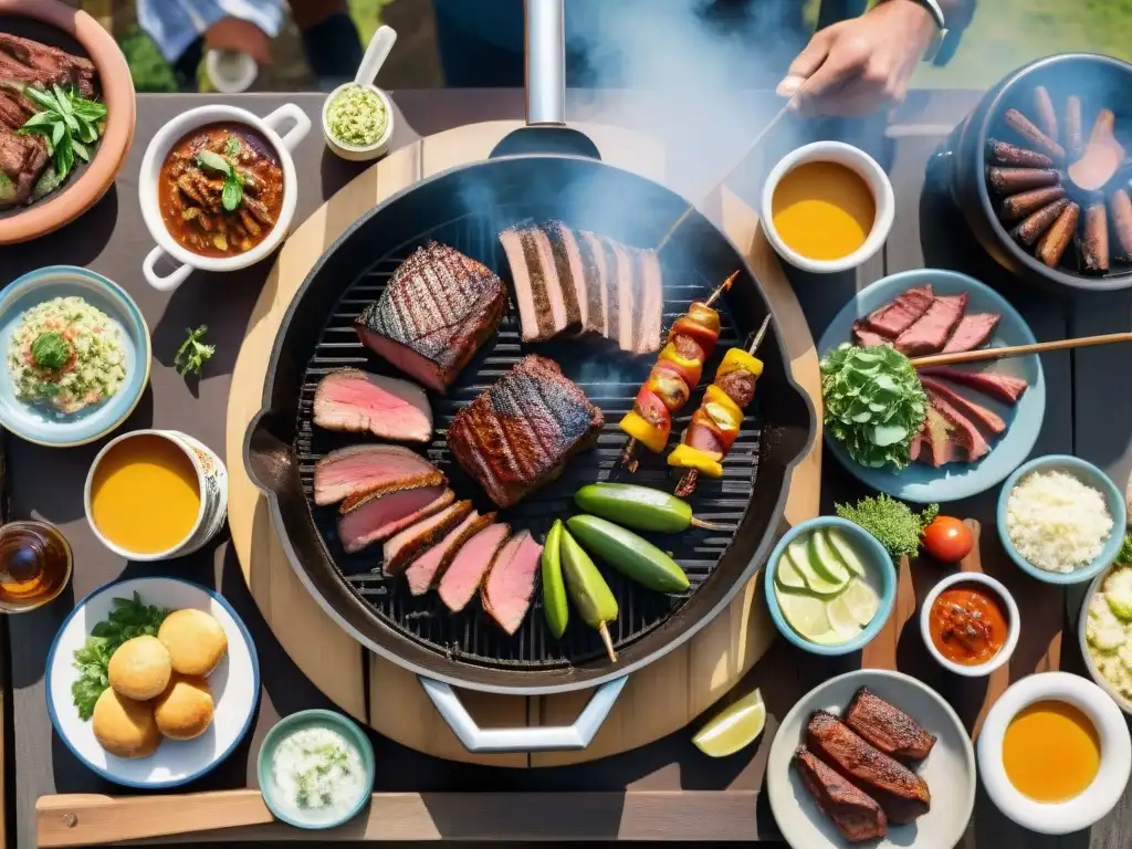 Amigos y familia disfrutan de un asado uruguayo con cervezas artesanales en un escenario rústico