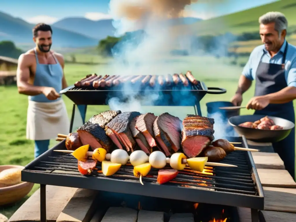 Amigos y familia disfrutan juntos preparando un asado uruguayo, con Secretos del asado uruguayo mundial