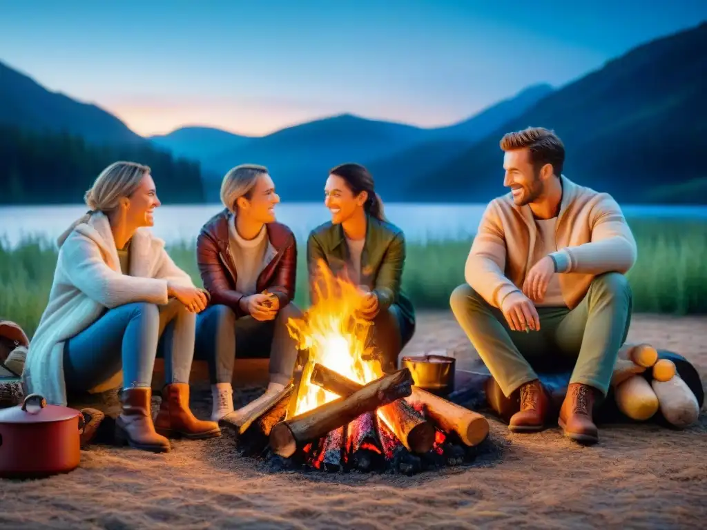 Amigos disfrutando de una parrillada al aire libre bajo las estrellas