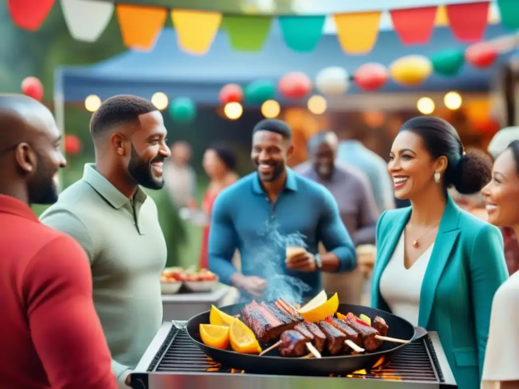 Un animado asado solidario marca donde una diversa comunidad se une en un evento festivo al aire libre