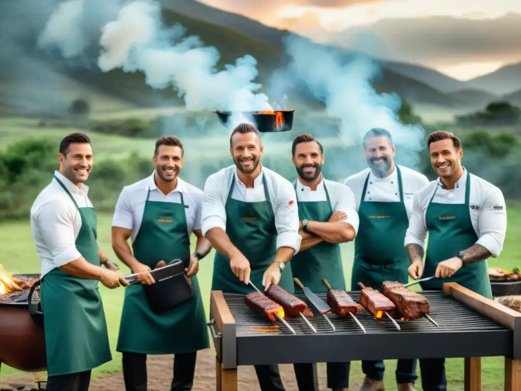 Apasionados chefs en formación con Certificaciones profesionales en asado Uruguayo, asando en el campo uruguayo