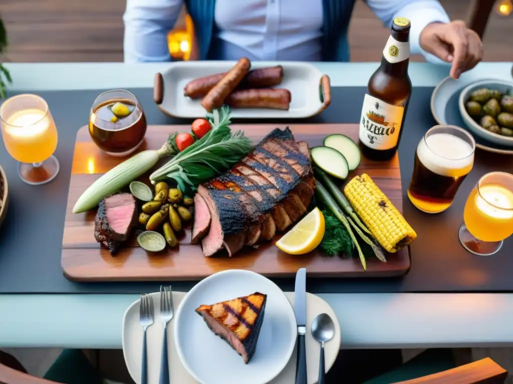 Armonioso maridaje cervezas artesanales asado Uruguay en ambiente cálido y acogedor