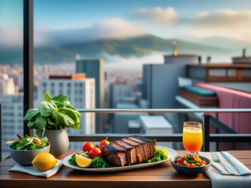 Disfruta de un asado en espacios reducidos con vistas a la ciudad: grill, ensaladas y bebidas