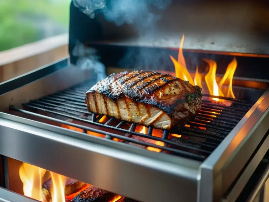 Un asado en interiores días lluviosos: parrilla humeante rodeada de acogedor salón mientras llueve afuera