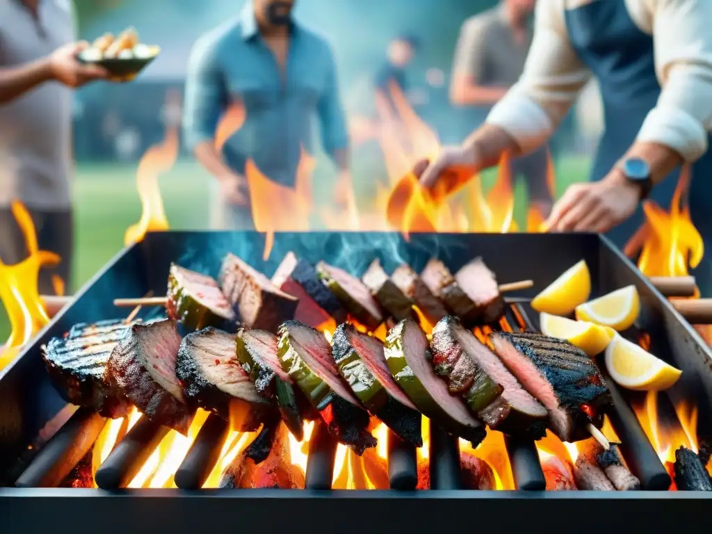 Fotografía del asado perfecto: Parrilla llena de carnes jugosas y amigos ansiosos por disfrutar