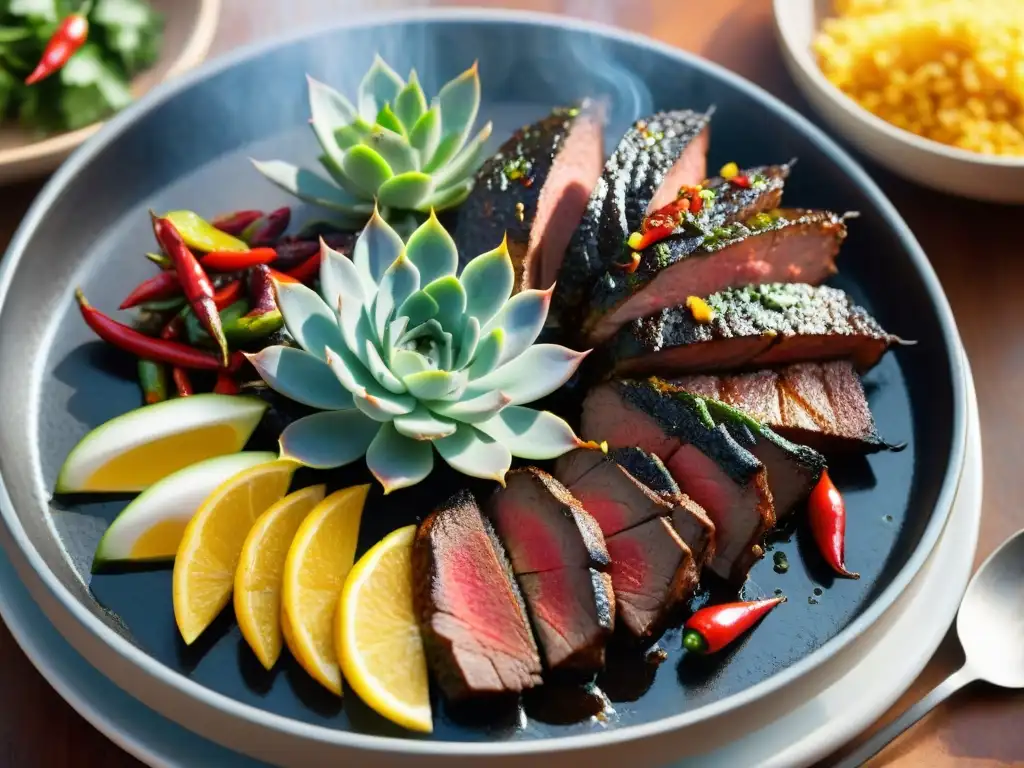 Un asado peruano con chiles, cilantro, limón y un dorado perfecto