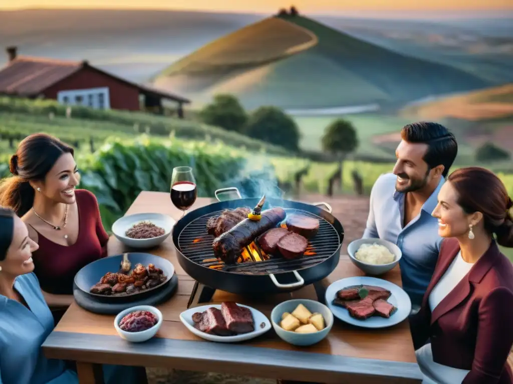 Un asado tradicional uruguayo en el campo con amigos y maridaje Pinot Noir Uruguay