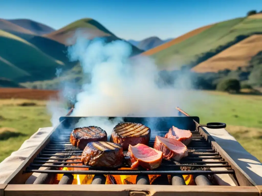 Un asado tradicional uruguayo en Cerro Largo, con gauchos y carnes sizzling sobre brasas