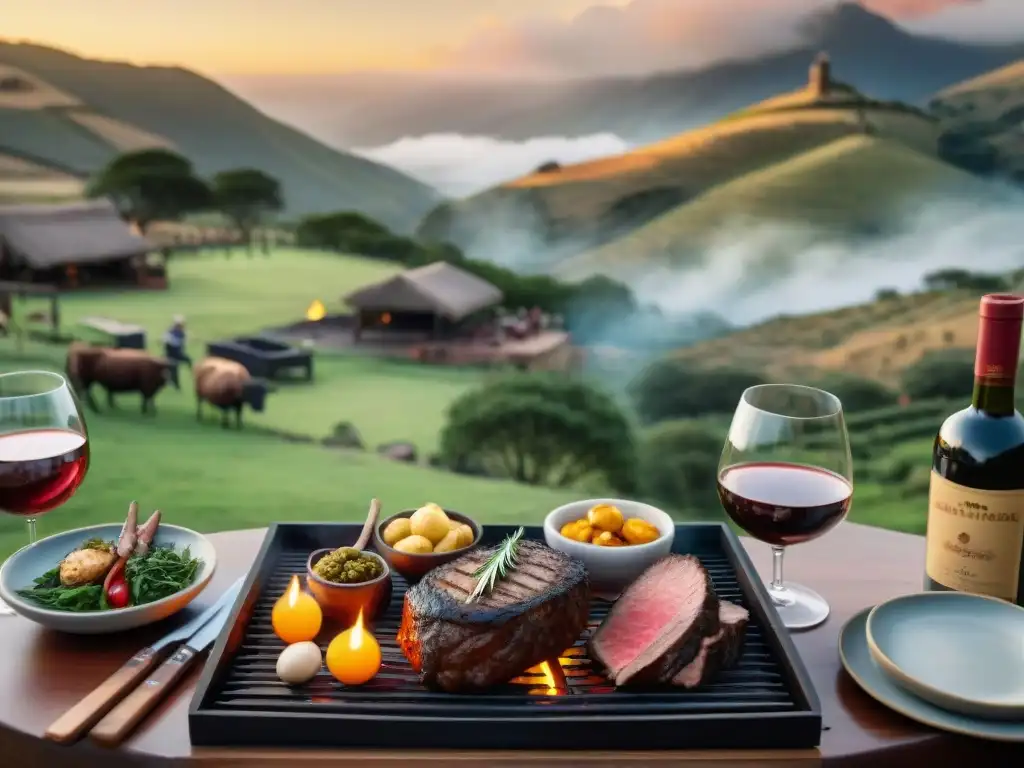 Un asado tradicional uruguayo en una estancia exclusiva, rodeado de gauchos y naturaleza