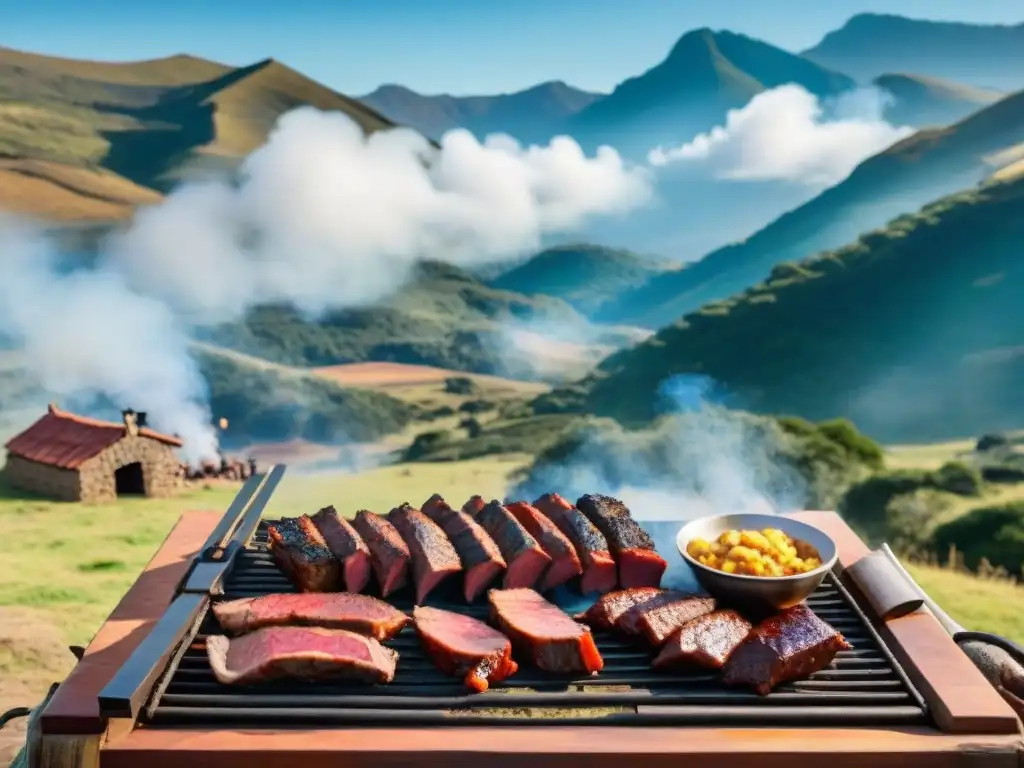 Un asado tradicional uruguayo con gauchos y cortes de carne, en armonía con el maridaje vinos uruguayos parrillada