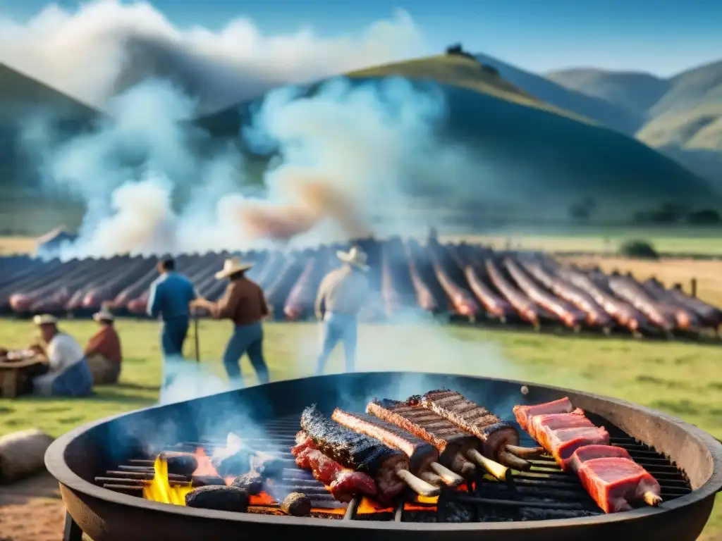 Un asado tradicional uruguayo con gauchos y técnicas de asado por región