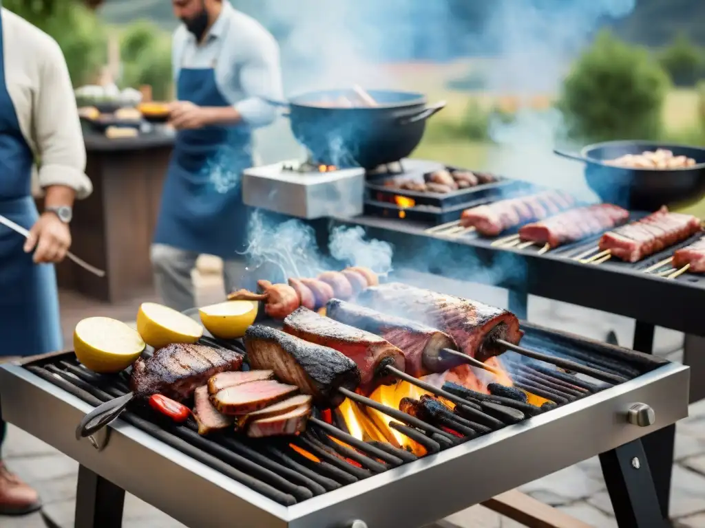 Un asado tradicional uruguayo con maridaje de cervezas artesanales en un ambiente campestre y acogedor