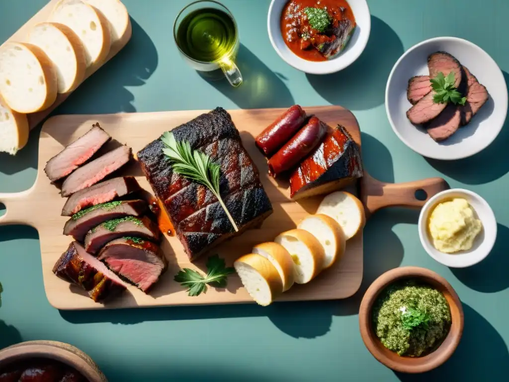 Un asado tradicional uruguayo en una mesa rústica con maridajes gastronomía uruguaya tradición