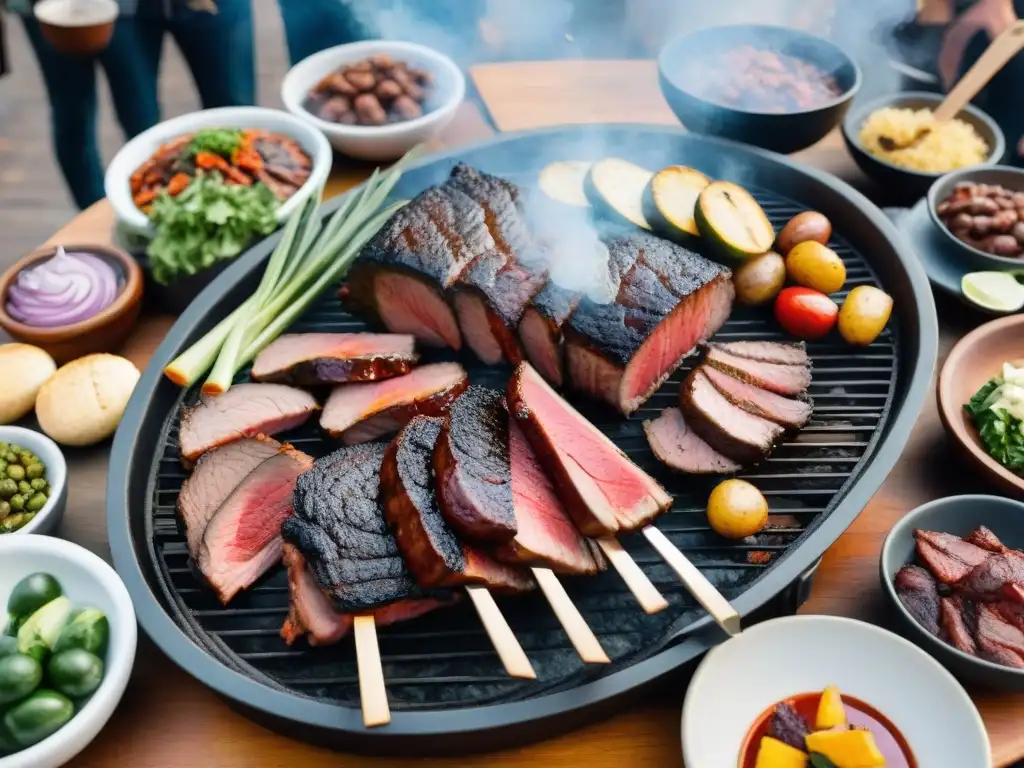 Un asado tradicional uruguayo con tiempos de cocción por corte, jugosos cortes de carne en la parrilla sobre brasas calientes