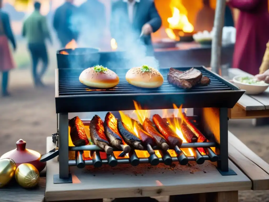 Un asado uruguayo adaptado a Rusia: fusión de sabores y tradiciones en un entorno rústico con elementos rusos