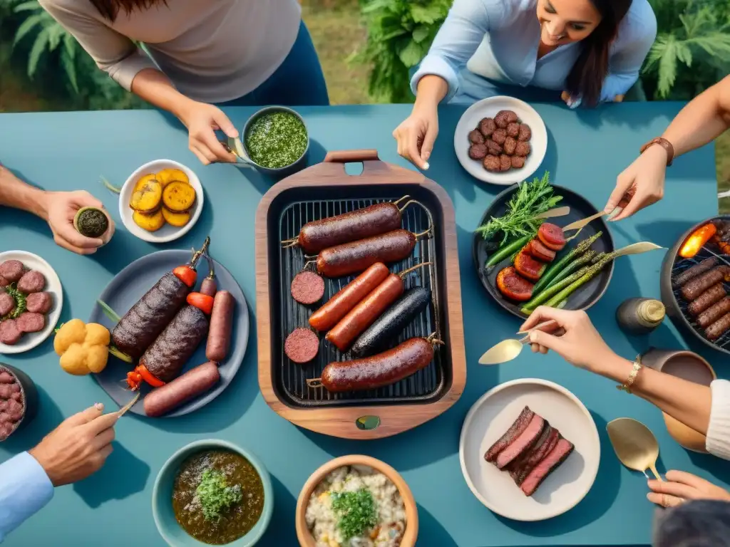 Un asado uruguayo con amigos al atardecer, sabores originales y camaradería alrededor de la mesa