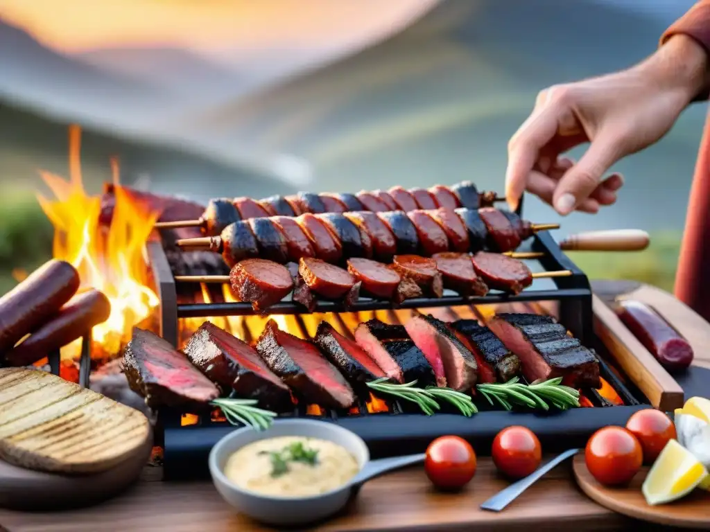 Un asado uruguayo con amigos bajo un atardecer pintoresco