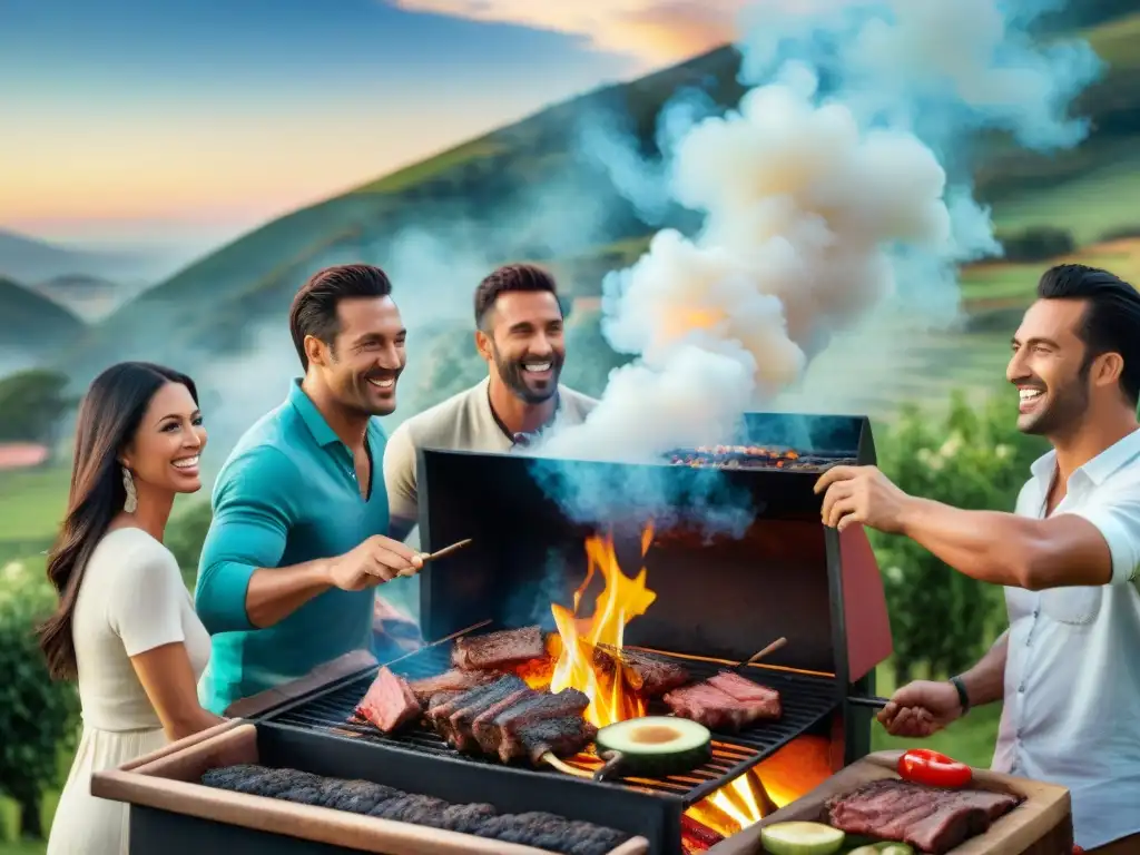 Un asado uruguayo entre amigos en el campo, con deliciosas carnes a la parrilla