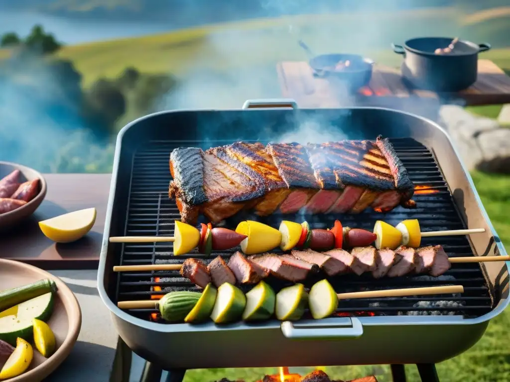 Disfrute de un asado uruguayo con amigos bajo el cielo azul y paisaje verde