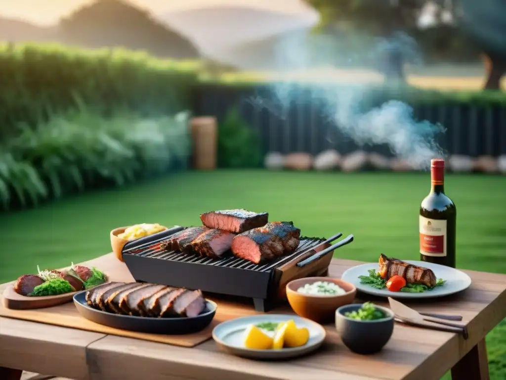 Disfruta un asado uruguayo en un jardín con amigos y familia