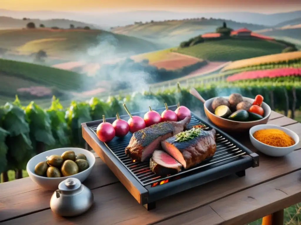 Un asado uruguayo al atardecer, maridaje tannat asado uruguayo