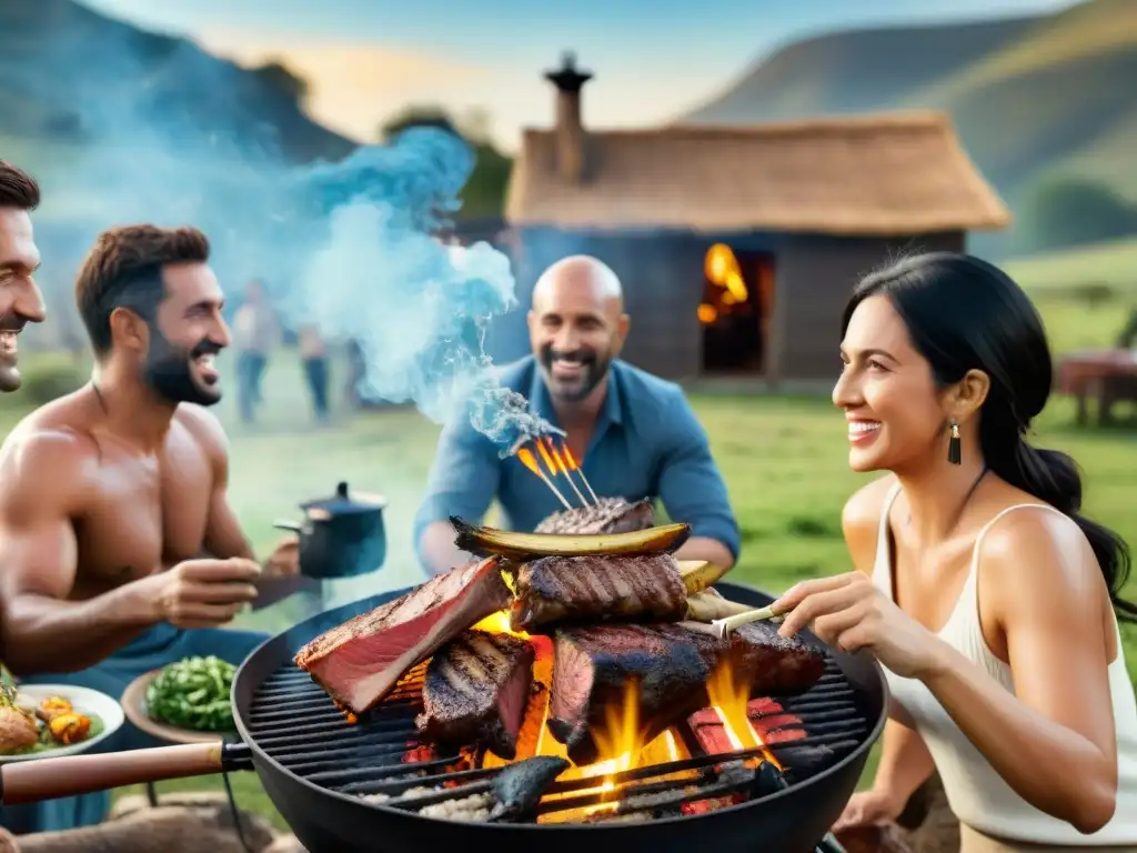 Reunión alrededor del asado uruguayo, disfrutando los beneficios sociales del momento compartido