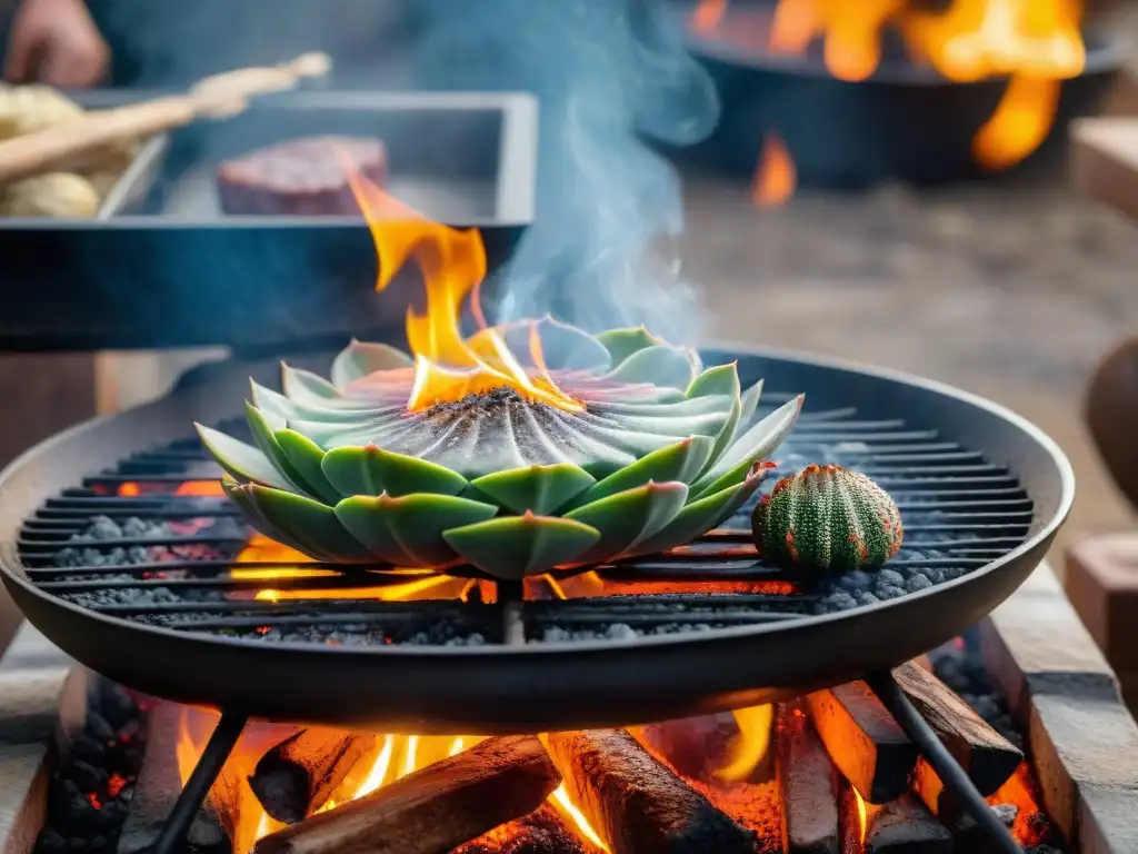 Un asado uruguayo con una bondiola siendo expertamente cocida a la parrilla, mientras secretos bondiola asado uruguayo se revelan