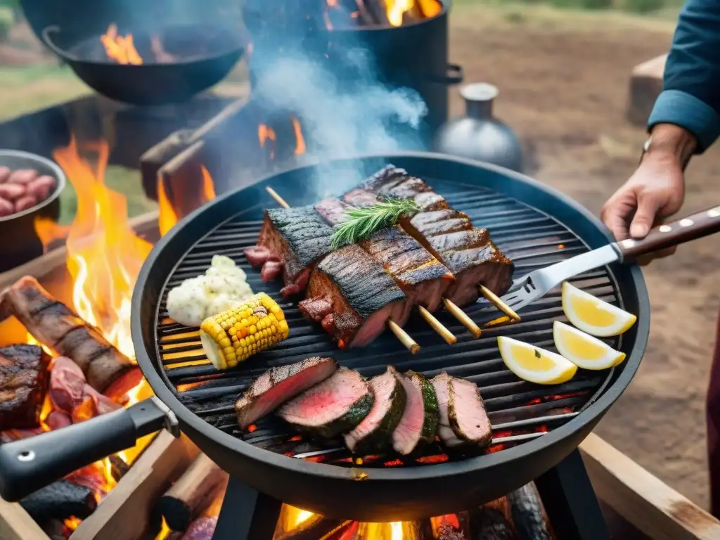 Celebración del asado uruguayo en el campo: amigos, familia y comida tradicional