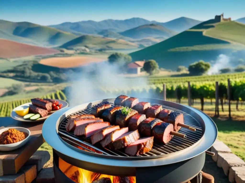 Un asado uruguayo en el campo con maridaje de vinos jóvenes, rodeado de gauchos