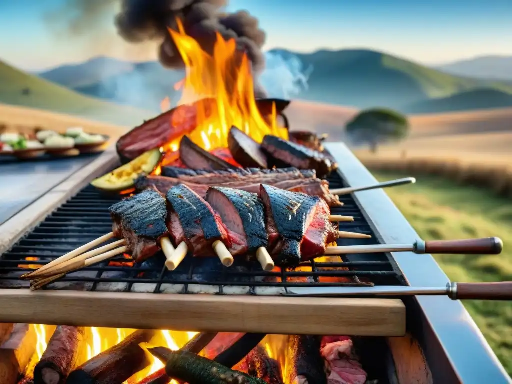 Preparación de asado uruguayo para impresionar en el campo