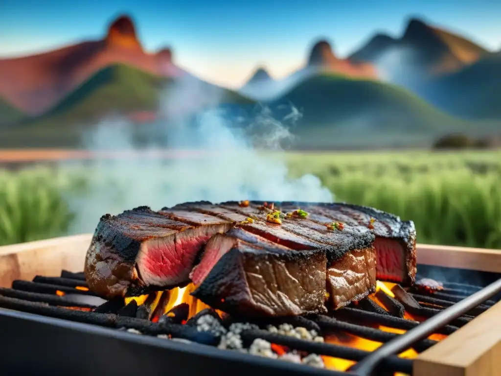 Deléitate con un asado uruguayo de carne de canguro en plena parrilla