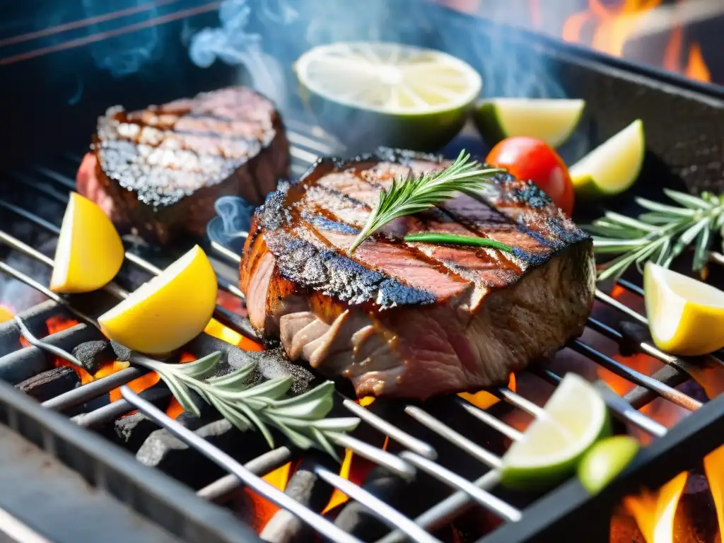 Un asado uruguayo con cortes magros y verduras asadas, cocinado por un chef gaucho experto