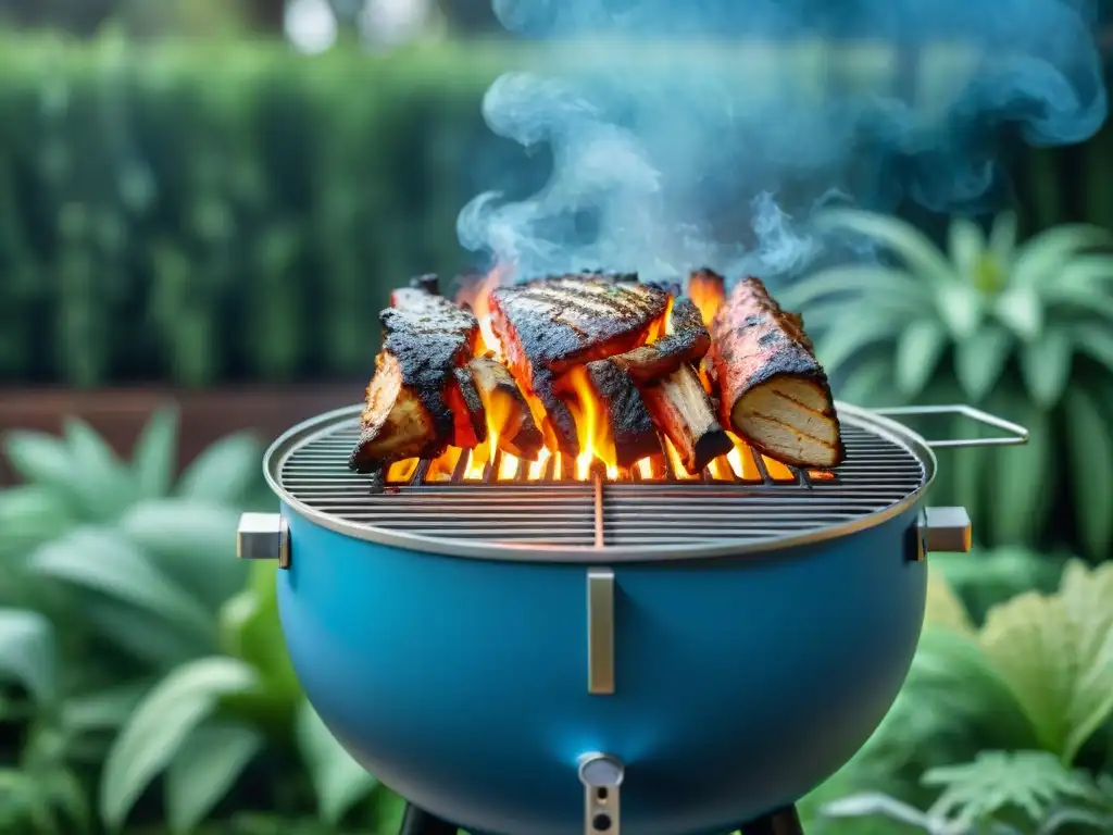 Un asado uruguayo ecoamigable en armonía con la naturaleza, con una parrilla sostenible detallada y funciones ecológicas innovadoras