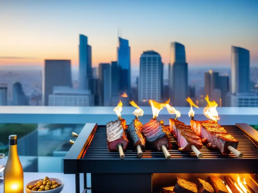 Deléitate con un asado uruguayo para eventos corporativos bajo la ciudad al atardecer