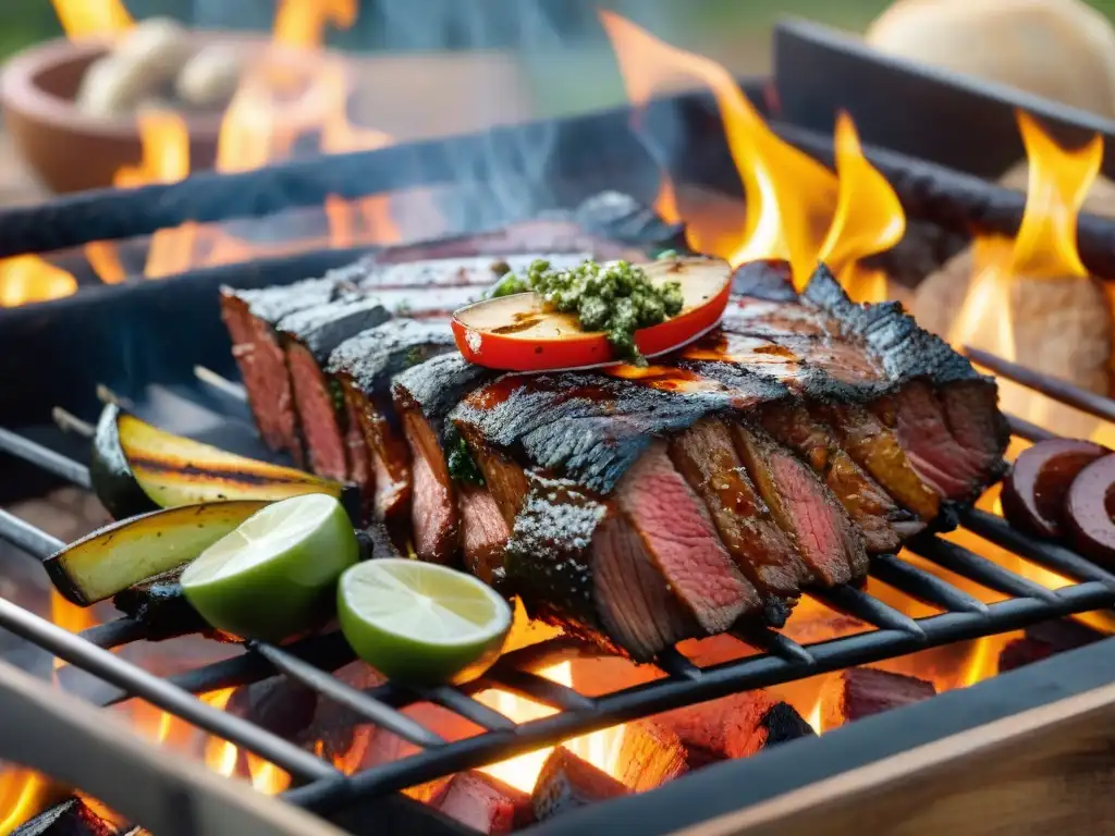 Un asado uruguayo perfectamente grillado en el campo