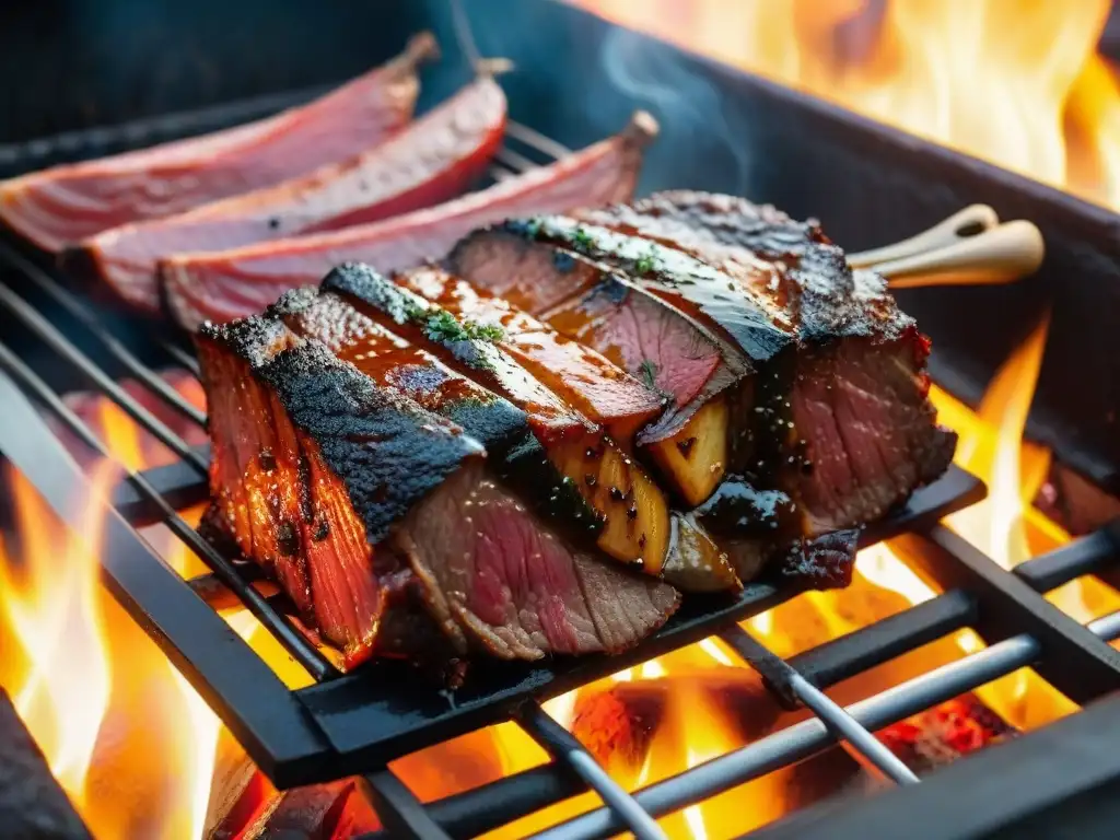 Deléitate con un asado uruguayo perfectamente grillado, lleno de jugos y marcas de la parrilla