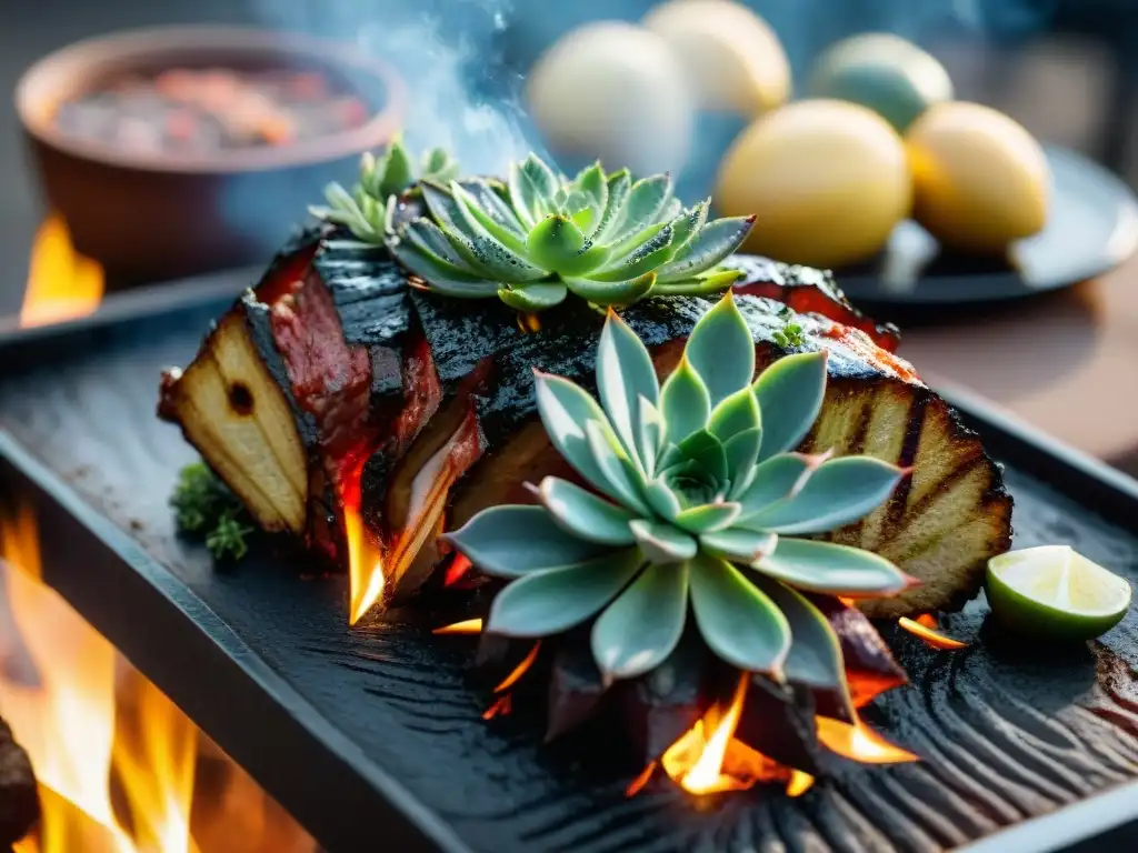 Un asado uruguayo perfectamente grillado con las mejores técnicas para un jugoso sabor, bañado en chimichurri