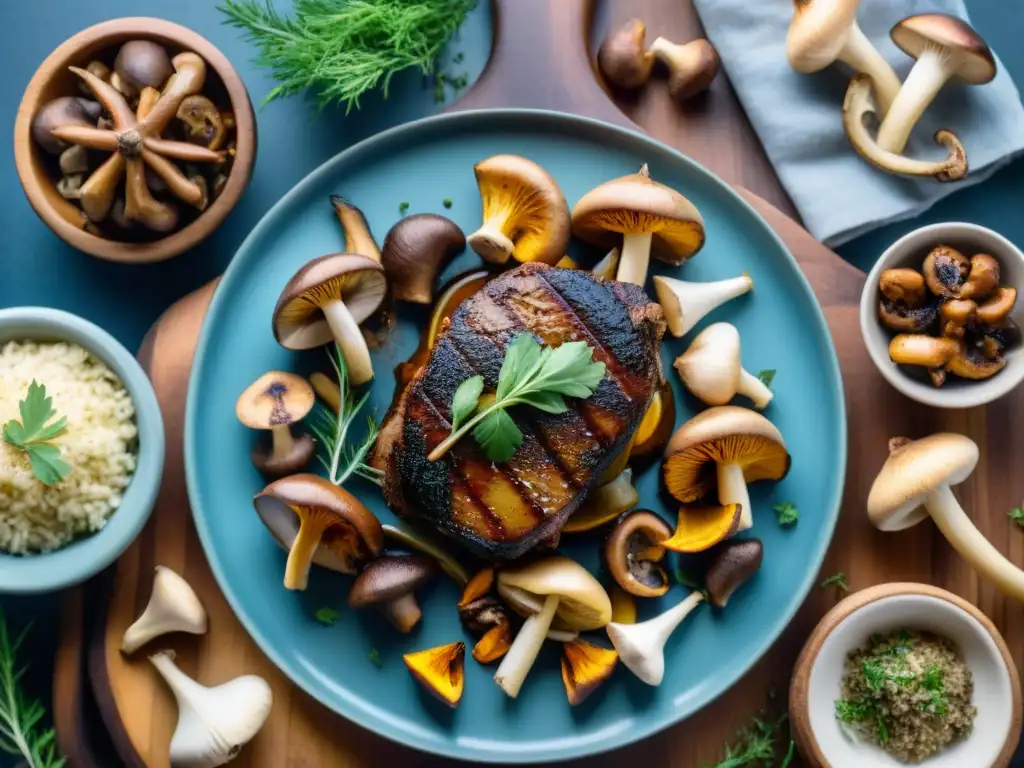 Un asado uruguayo con hongos jugosos y aromáticos, una fusión perfecta en un ambiente campestre